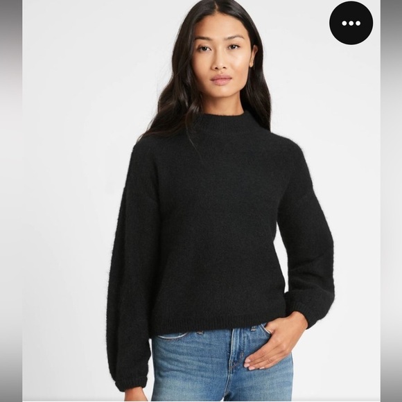 Banana Republic size Large Black Relaxed Balloon Sleeve Sweater Wool Alpaca - Picture 1 of 7